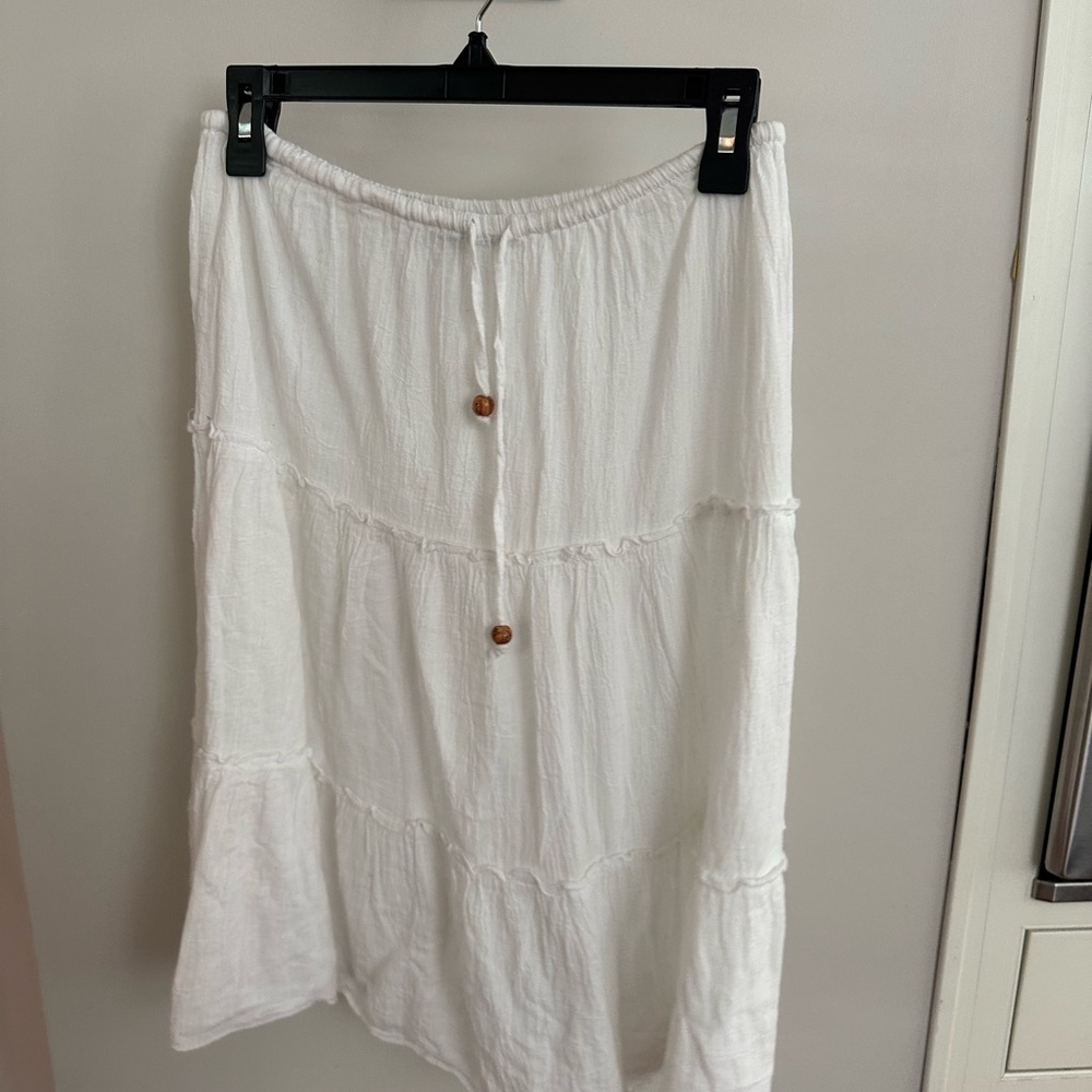 White Tiered Flowy Midi Skirt